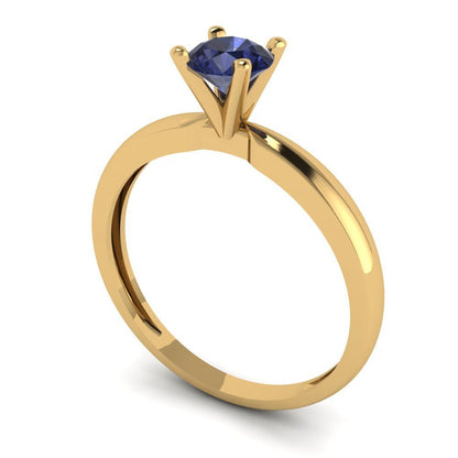 0.5 cttw Simulated Blue Sapphire Solitaire  Engagement Ring - Solid Gold (Round Cut,5.0mm)