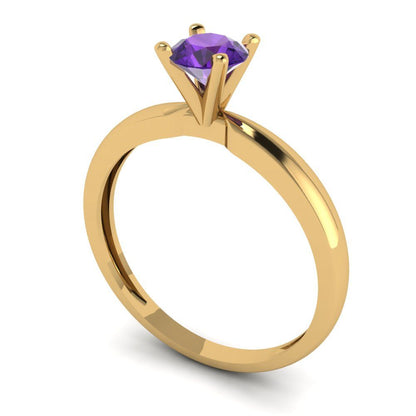 0.5 cttw Natural Amethyst Solitaire  Engagement Ring - Solid Gold (Round Cut,5.0mm)