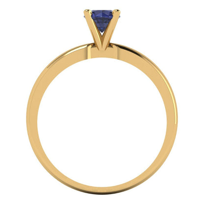 0.5 cttw Simulated Blue Sapphire Solitaire  Engagement Ring - Solid Gold (Round Cut,5.0mm)