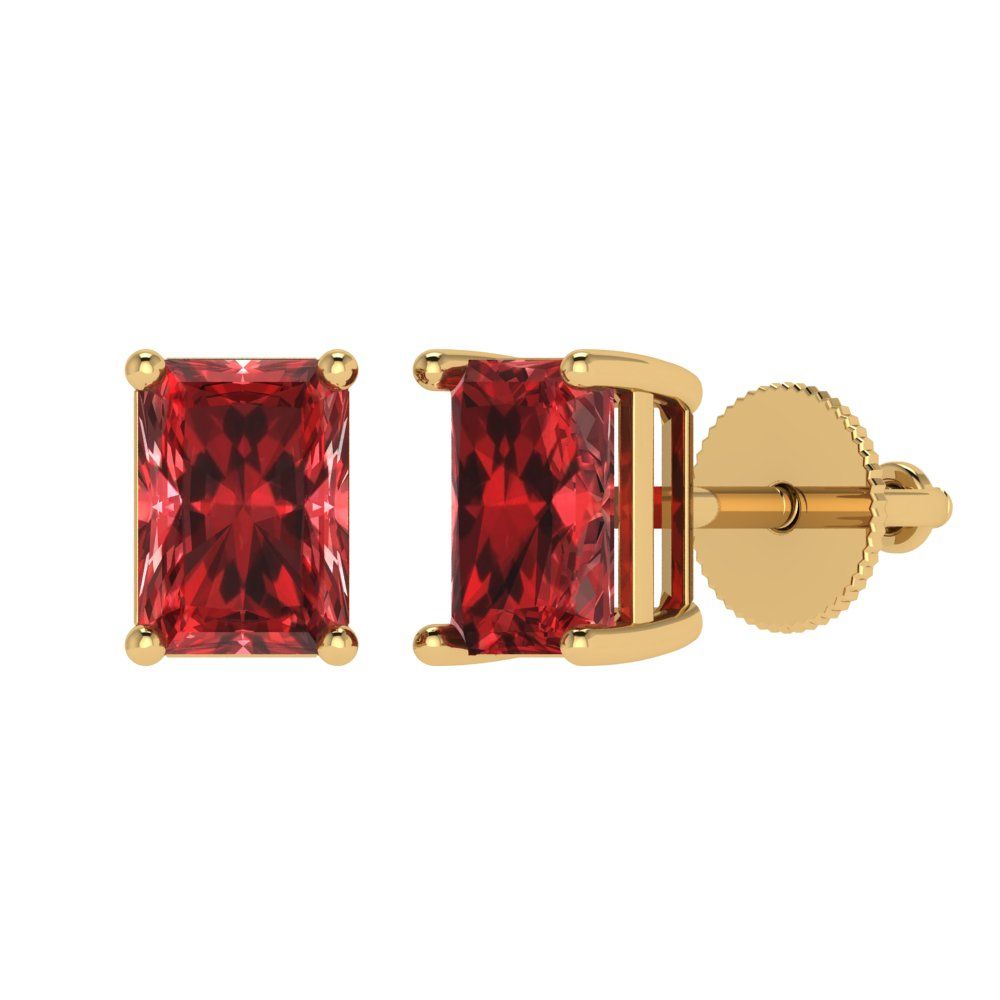 2 ctw Garnet Studs Earrings | 7x5mm Emerald Cut White Gold Screw back | January Birthstone