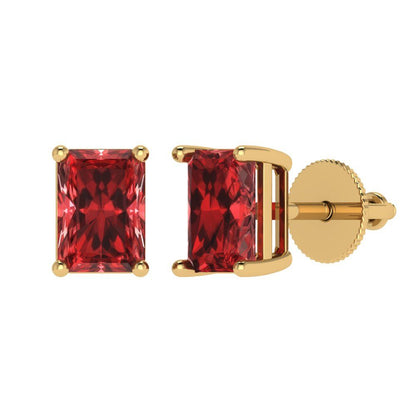 2 ctw Garnet Studs Earrings | 7x5mm Emerald Cut White Gold Screw back | January Birthstone