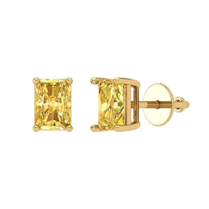2 ctw Citrine Studs Earrings | 7x5mm Emerald Cut White Gold Screw back | November Birthstone