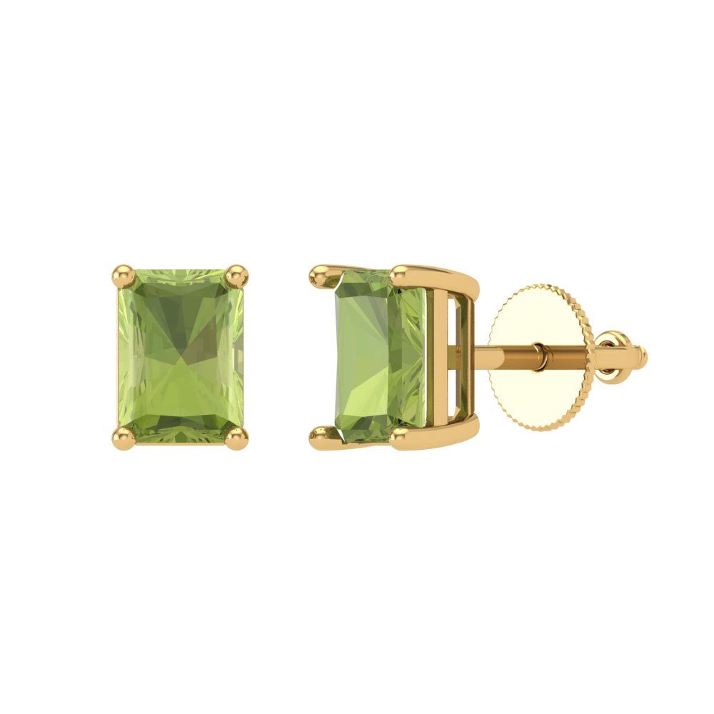 2 ctw Peridot Studs Earrings | 7x5mm Emerald Cut White Gold Screw back | August Birthstone