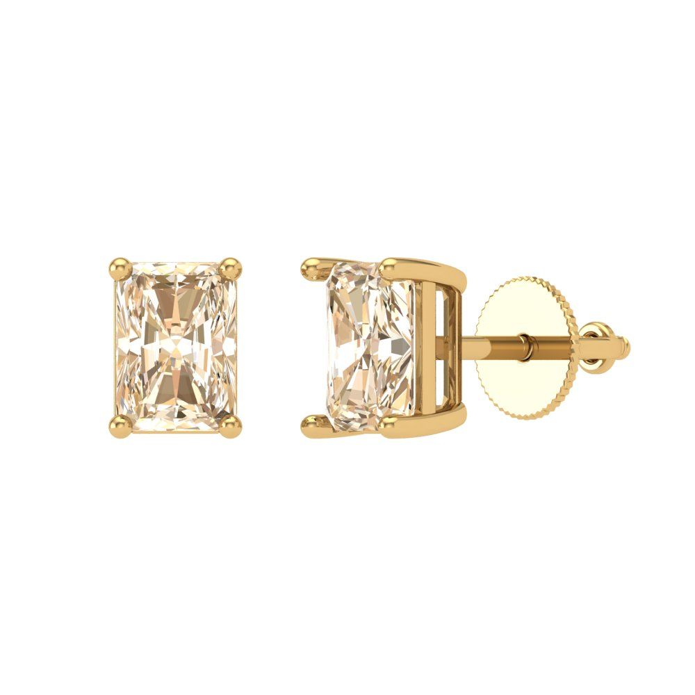 2 ctw Morganite Studs Earrings | 7x5mm Emerald Cut White Gold Screw back | February Birthstone