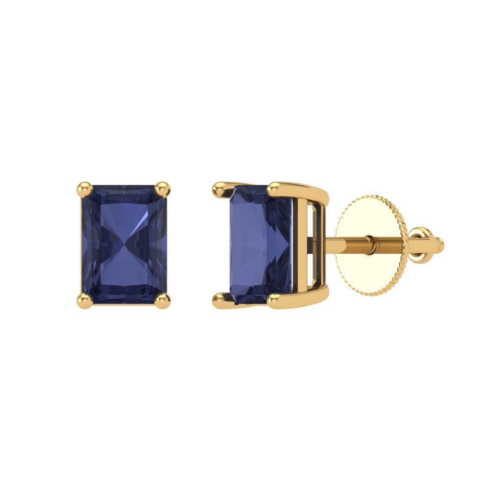 2 ctw Blue Sapphire Studs Earrings | 7x5mm Emerald Cut White Gold Screw back | September Birthstone