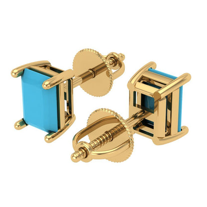 2 ctw Turquoise Studs Earrings | 7x5mm Emerald Cut White Gold Screw back | December Birthstone
