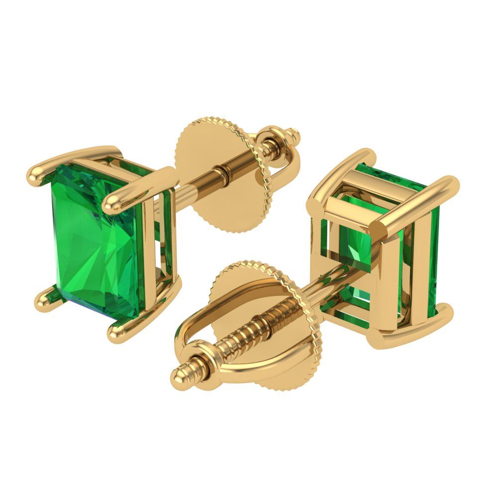 2 ctw Emerald Studs Earrings | 7x5mm Emerald Cut White Gold Screw back | May Birthstone