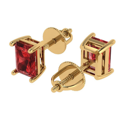 2 ctw Garnet Studs Earrings | 7x5mm Emerald Cut White Gold Screw back | January Birthstone
