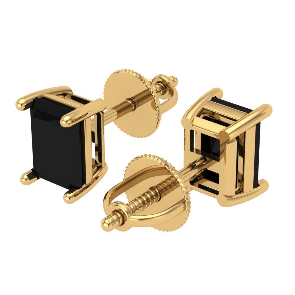 2 ctw Onyx Studs Earrings | 7x5mm Emerald Cut White Gold Screw back | July Birthstone
