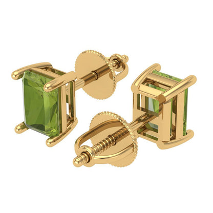 2 ctw Peridot Studs Earrings | 7x5mm Emerald Cut White Gold Screw back | August Birthstone