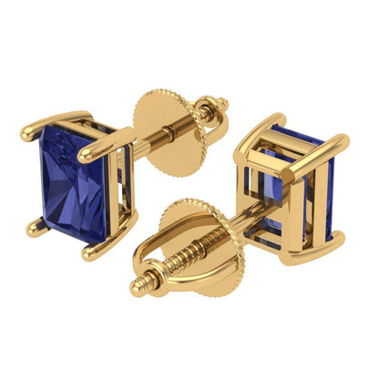 2 ctw Tanzanite Studs Earrings | 7x5mm Emerald Cut White Gold Screw back | December Birthstone