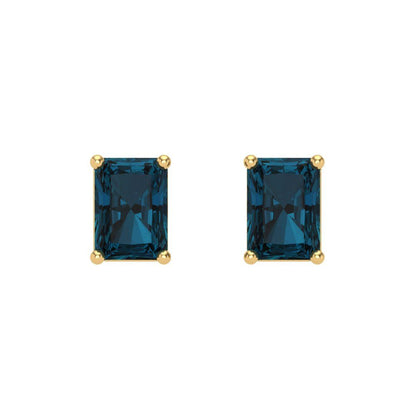 2 ctw London Blue Topaz Studs Earrings | 7x5mm Emerald Cut White Gold Screw back | December Birthstone