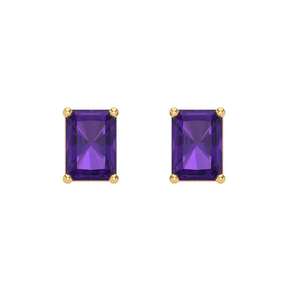 2 ctw Amethyst Studs Earrings | 7x5mm Emerald Cut White Gold Screw back | February Birthstone
