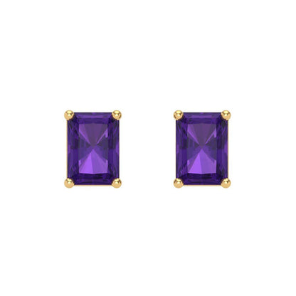2 ctw Amethyst Studs Earrings | 7x5mm Emerald Cut White Gold Screw back | February Birthstone