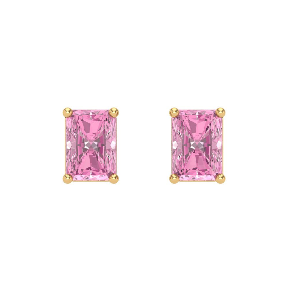 2 ctw Pink Zirconia Studs Earrings | 7x5mm Emerald Cut White Gold Screw back | April Birthstone