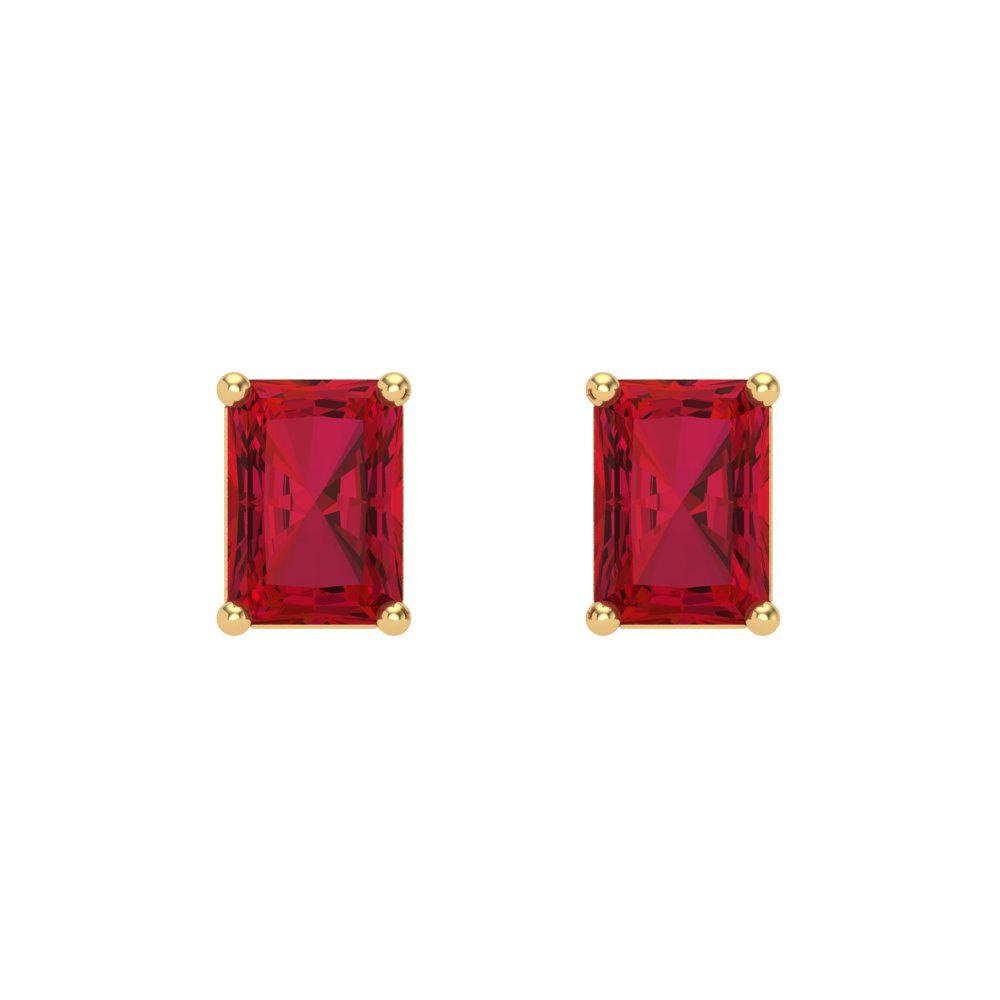 2 ctw Ruby Studs Earrings | 7x5mm Emerald Cut White Gold Screw back | July Birthstone