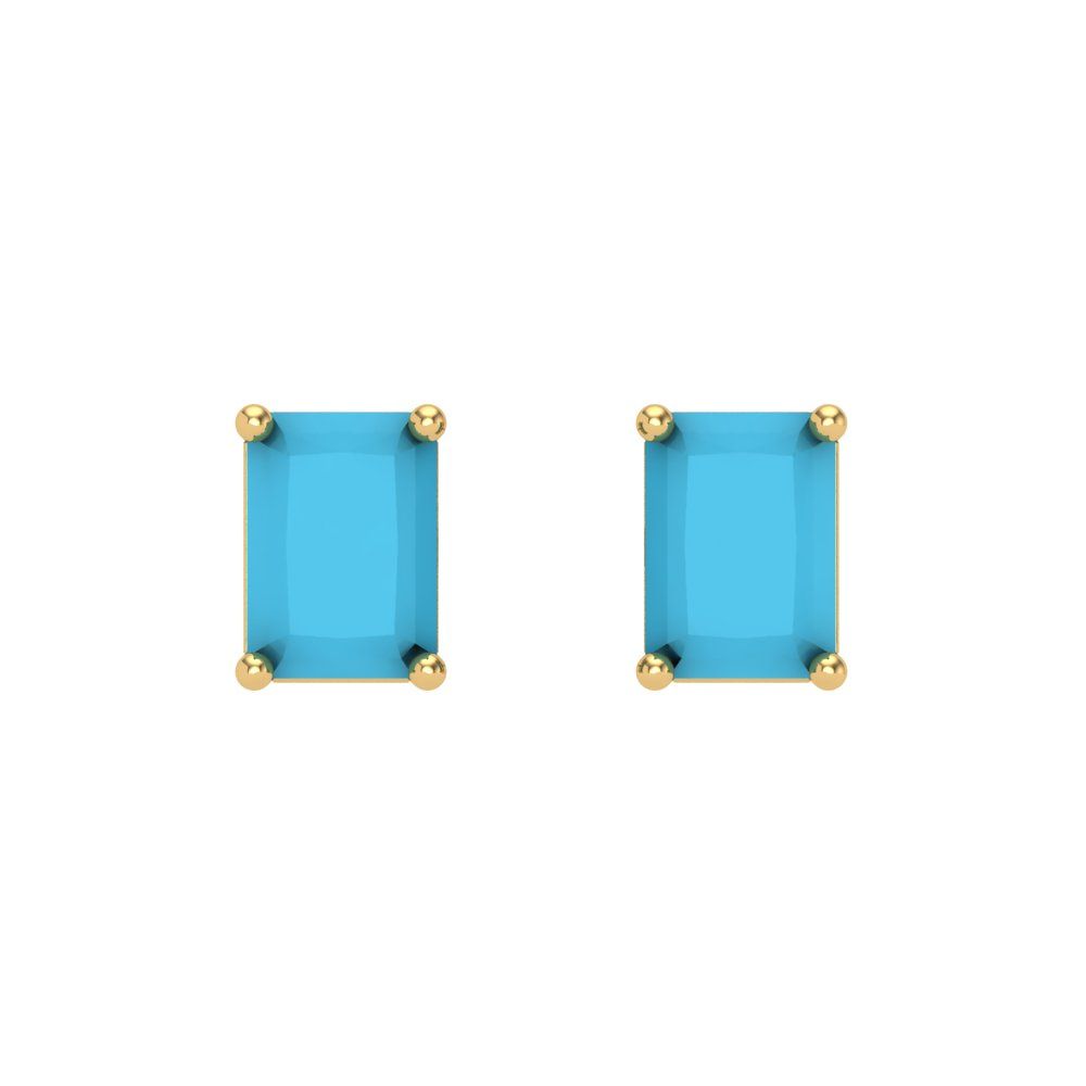 2 ctw Turquoise Studs Earrings | 7x5mm Emerald Cut White Gold Screw back | December Birthstone