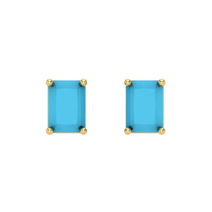 2 ctw Turquoise Studs Earrings | 7x5mm Emerald Cut White Gold Screw back | December Birthstone