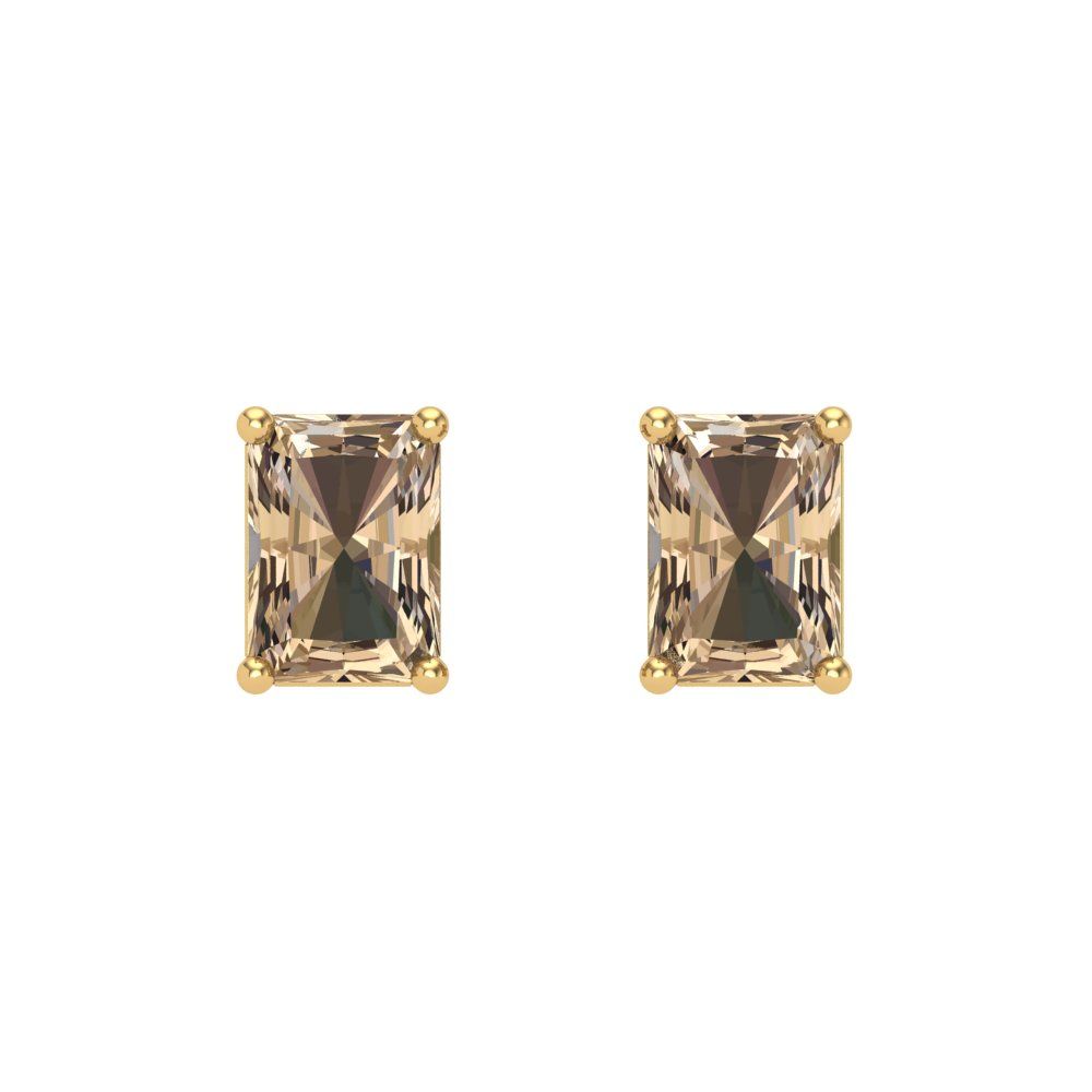 2 ctw Yellow Moissanite Studs Earrings | 7x5mm Emerald Cut White Gold Screw back | April Birthstone