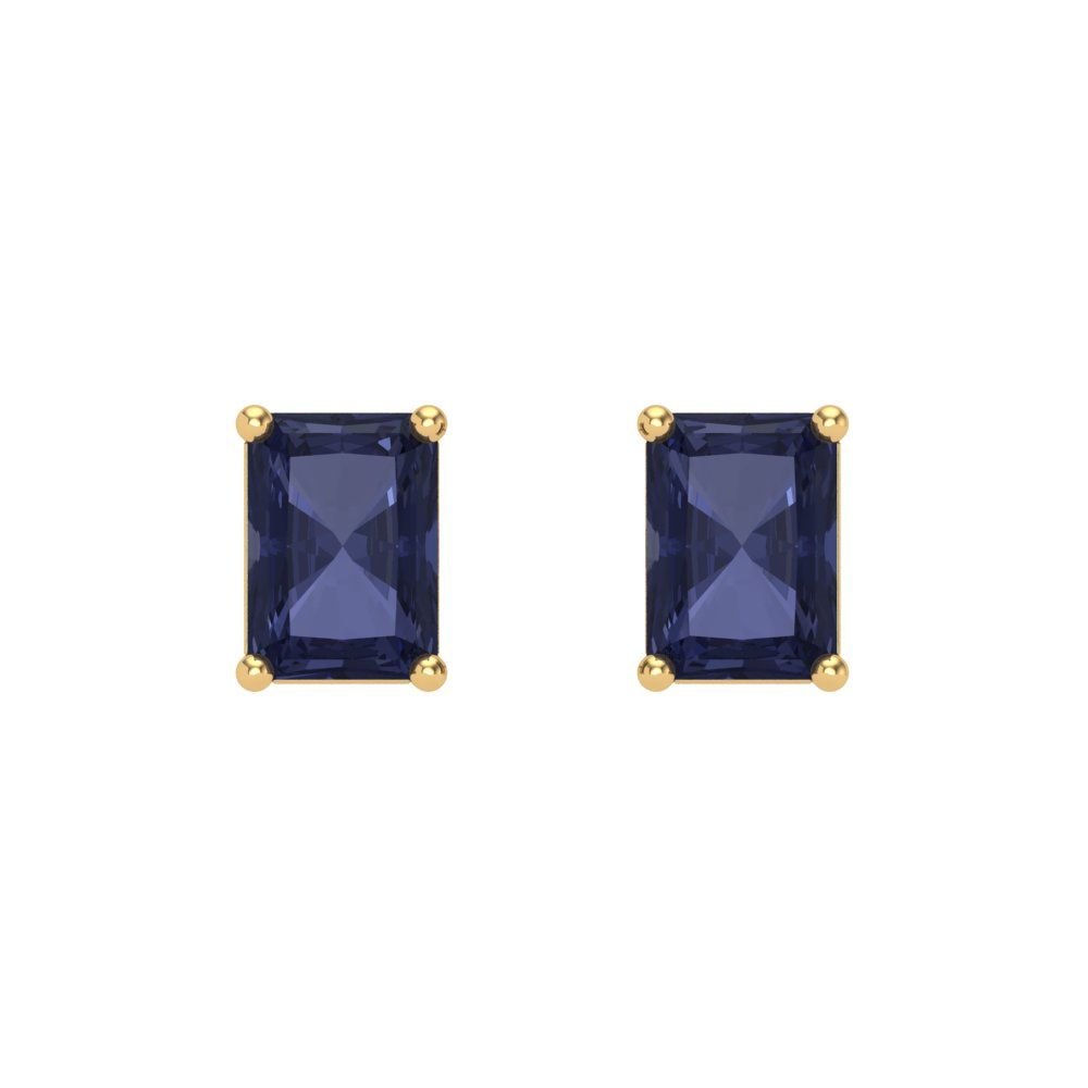 2 ctw Blue Sapphire Studs Earrings | 7x5mm Emerald Cut White Gold Screw back | September Birthstone