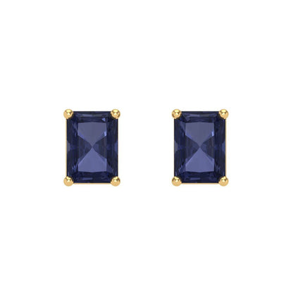 2 ctw Blue Sapphire Studs Earrings | 7x5mm Emerald Cut White Gold Screw back | September Birthstone