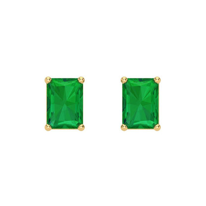 2 ctw Emerald Studs Earrings | 7x5mm Emerald Cut White Gold Screw back | May Birthstone