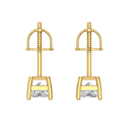 2 ctw White Sapphire Studs Earrings | 7x5mm Emerald Cut White Gold Screw back | April Birthstone