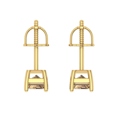 2 ctw Champagne Studs Earrings | 7x5mm Emerald Cut White Gold Screw back | April Birthstone