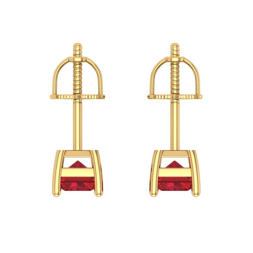 2 ctw Pink Tourmaline Studs Earrings | 7x5mm Emerald Cut White Gold Screw back | April Birthstone