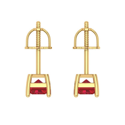 2 ctw Pink Tourmaline Studs Earrings | 7x5mm Emerald Cut White Gold Screw back | April Birthstone