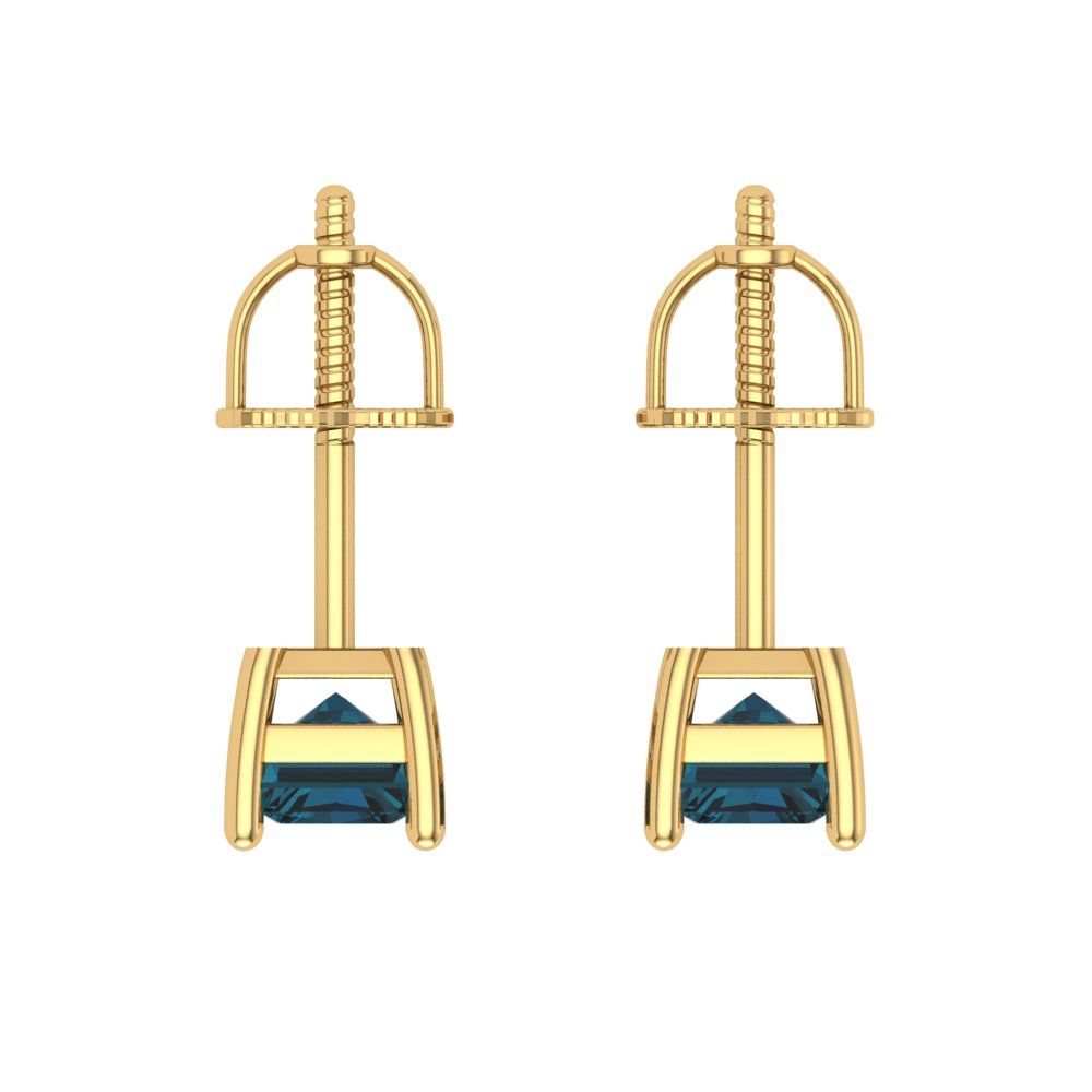 2 ctw London Blue Topaz Studs Earrings | 7x5mm Emerald Cut White Gold Screw back | December Birthstone