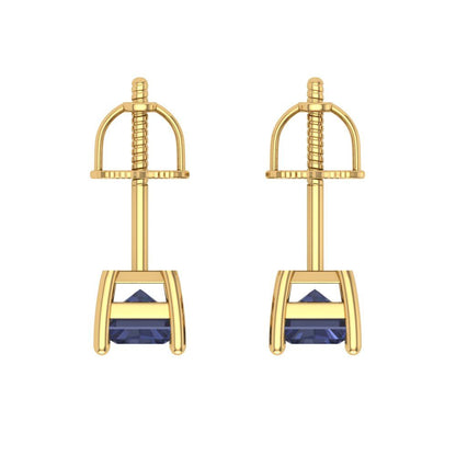 2 ctw Blue Sapphire Studs Earrings | 7x5mm Emerald Cut White Gold Screw back | September Birthstone