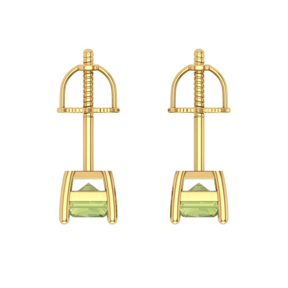 2 ctw Peridot Studs Earrings | 7x5mm Emerald Cut White Gold Screw back | August Birthstone
