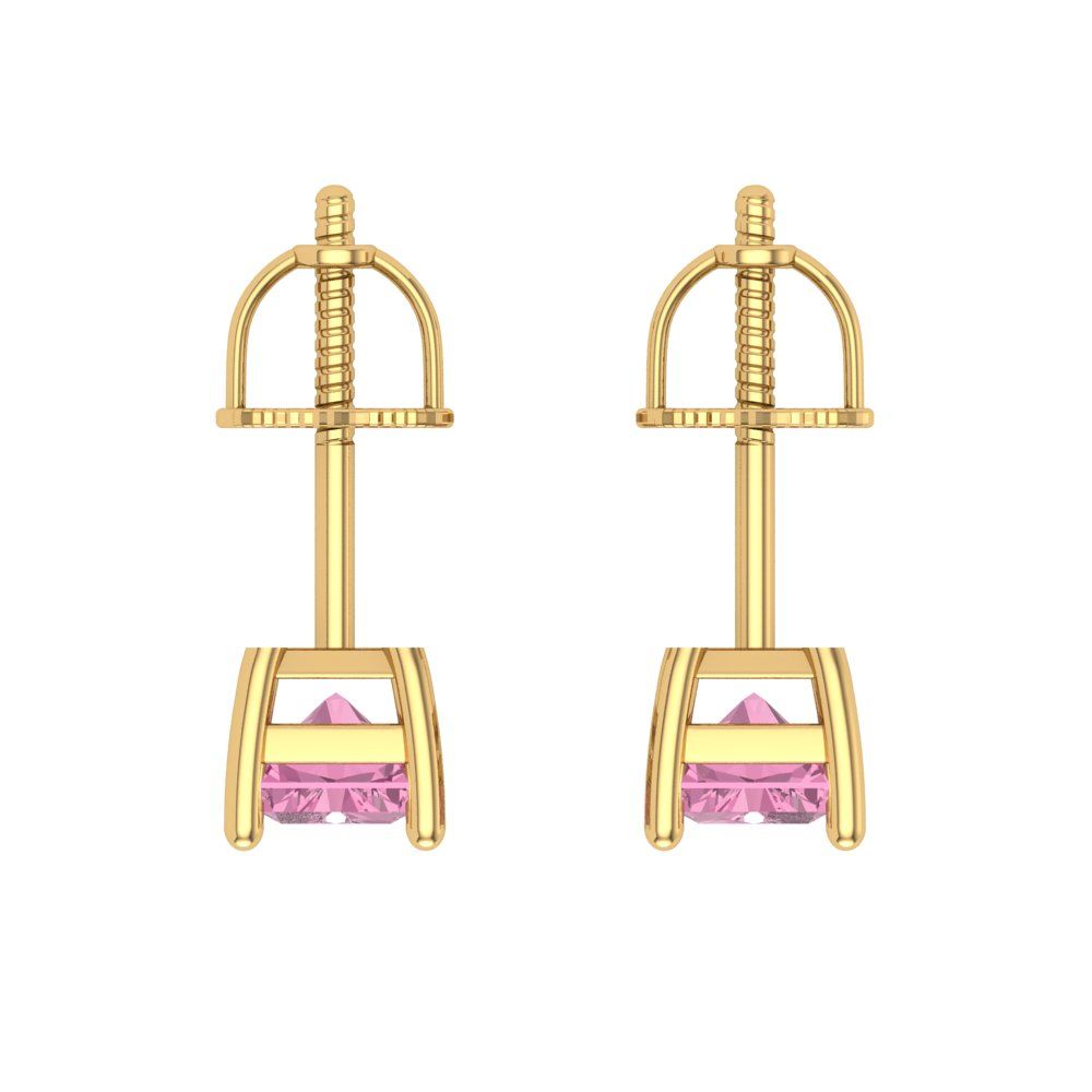 2 ctw Pink Zirconia Studs Earrings | 7x5mm Emerald Cut White Gold Screw back | April Birthstone
