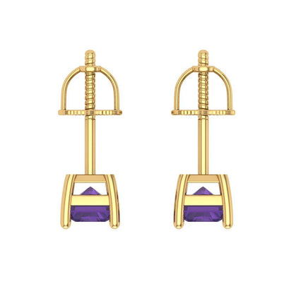 2 ctw Amethyst Studs Earrings | 7x5mm Emerald Cut White Gold Screw back | February Birthstone
