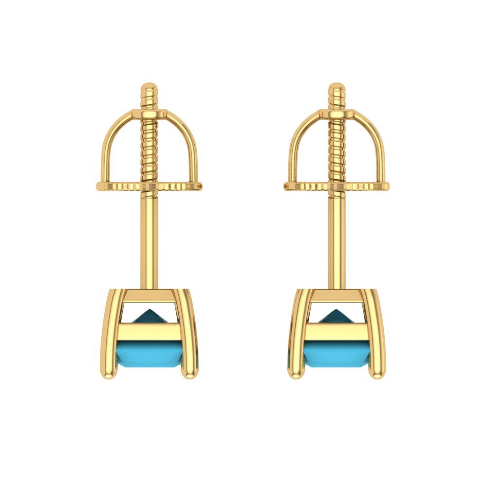 2 ctw Turquoise Studs Earrings | 7x5mm Emerald Cut White Gold Screw back | December Birthstone