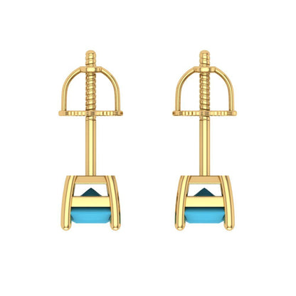 2 ctw Turquoise Studs Earrings | 7x5mm Emerald Cut White Gold Screw back | December Birthstone