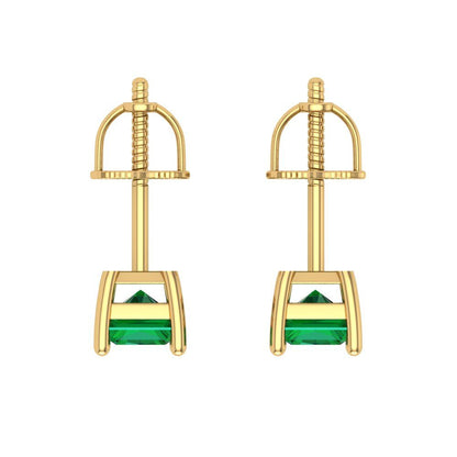 2 ctw Emerald Studs Earrings | 7x5mm Emerald Cut White Gold Screw back | May Birthstone