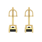 2 ct Brilliant Emerald Cut Solitaire Studs Natural Onyx Stone Yellow Gold Earrings Screw back