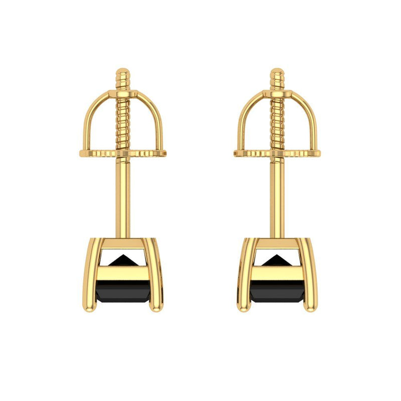 2 ct Brilliant Emerald Cut Solitaire Studs Natural Onyx Stone Yellow Gold Earrings Screw back