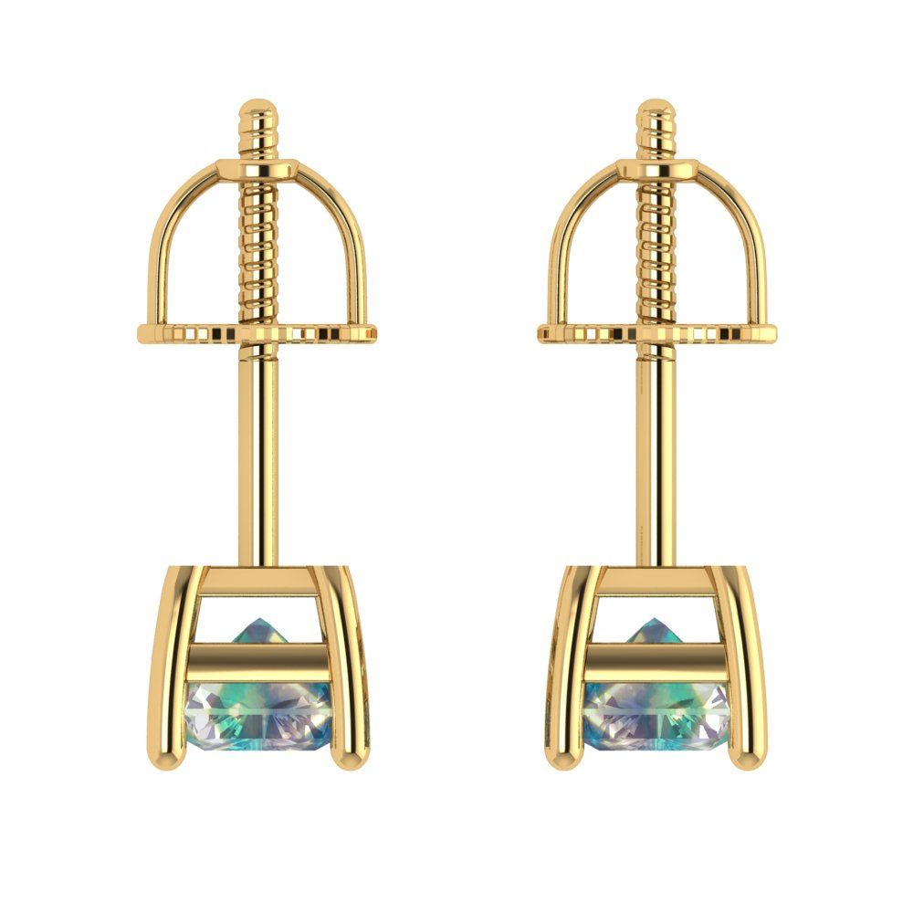 2 ctw Blue Moissanite Studs Earrings | 7x5mm Emerald Cut White Gold Screw back | April Birthstone