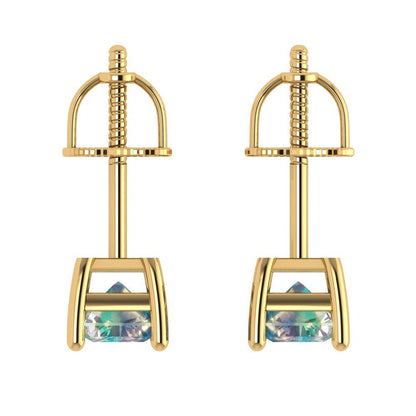2 ctw Blue Moissanite Studs Earrings | 7x5mm Emerald Cut White Gold Screw back | April Birthstone
