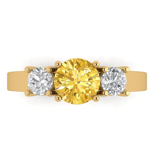 1.5 cttw Zirconia Simulated Yellow Diamond Three-Stone Engagement Ring - Solid Yellow Gold (VVS1, Round Cut,6.5mm)