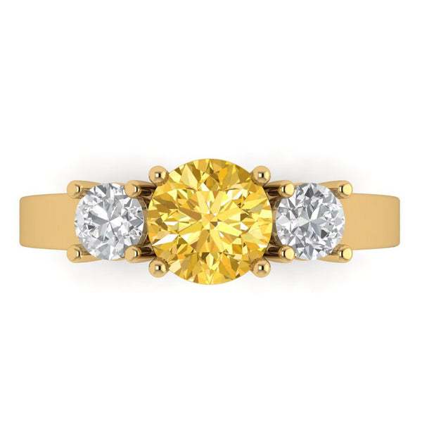 1.5 ct Brilliant Round Cut Yellow Simulated Diamond Stone Yellow Gold Three-Stone Ring