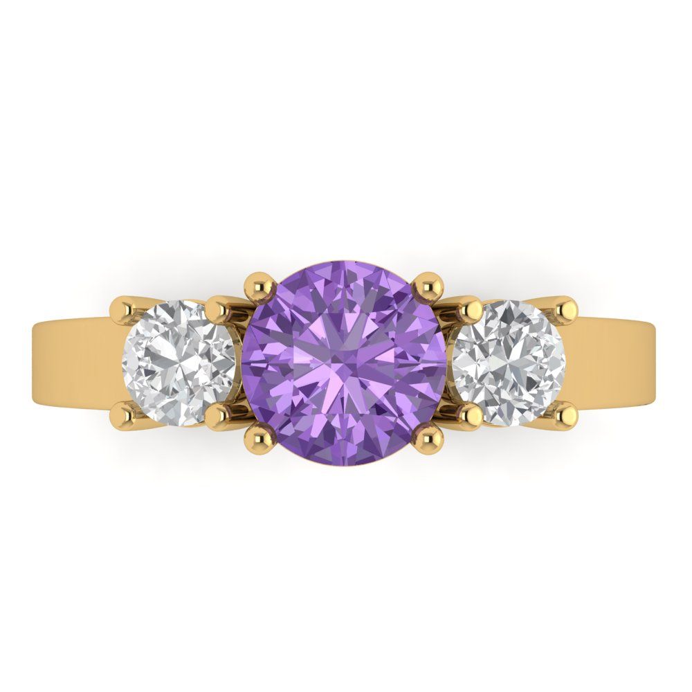 1.5 cttw Simulated Alexandrite Three-Stone Engagement Ring - Solid Gold (Round Cut,6.5mm)