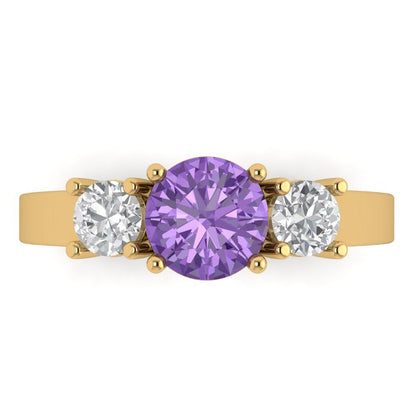 1.5 cttw Simulated Alexandrite Three-Stone Engagement Ring - Solid Gold (Round Cut,6.5mm)