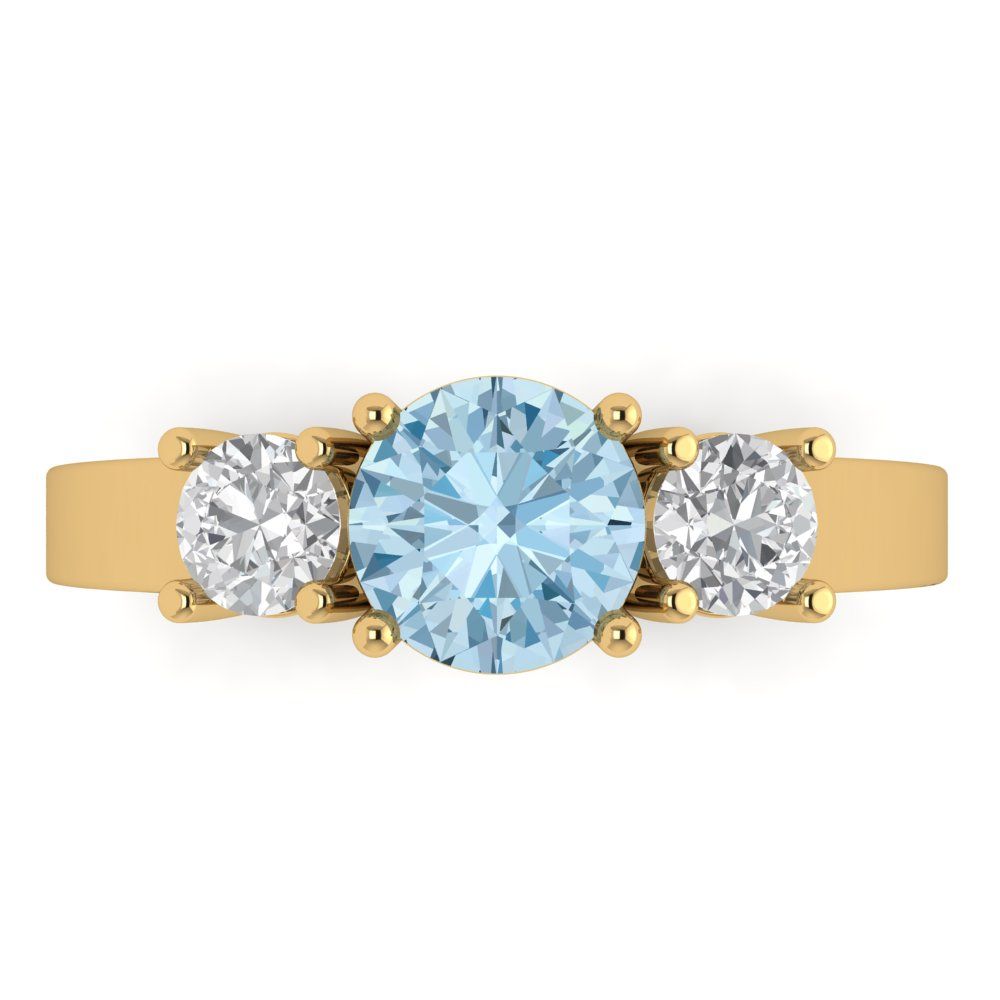 1.5 cttw Natural Aquamarine Three-Stone Engagement Ring - Solid Gold (Round Cut,6.5mm)