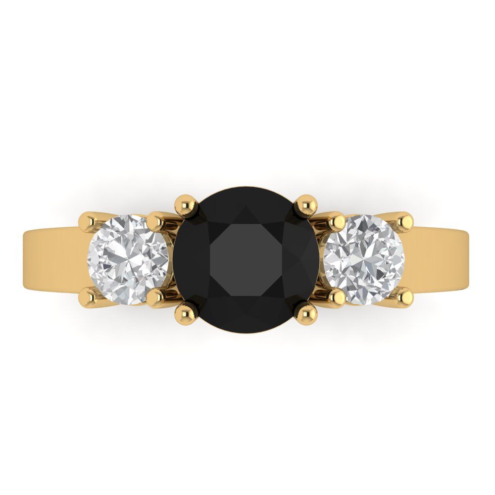 1.5 cttw Natural Onyx Three-Stone Engagement Ring - Solid Gold (Round Cut,6.5mm)