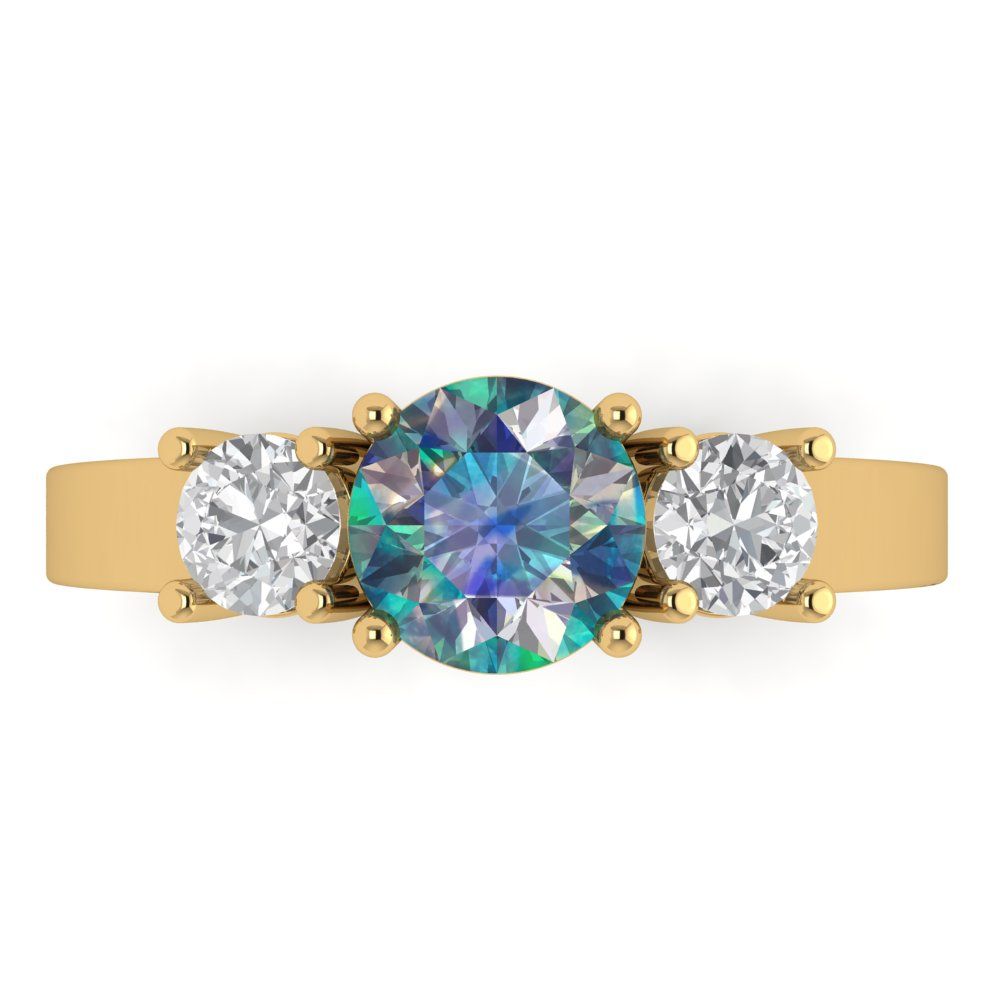 1.5 cttw Blue Moissanite Three-Stone Engagement Ring - Solid Gold (Round Cut,6.5mm)