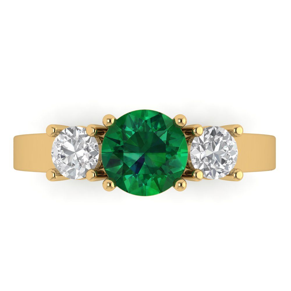1.5 cttw Simulated Emerald Three-Stone Engagement Ring - Solid Gold (Round Cut,6.5mm)